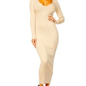 Brand New shoulder long sleeve ribbed sweater Midi Dress.